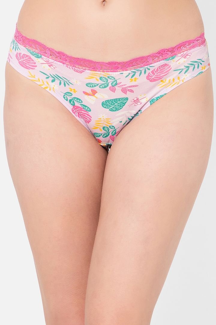 Buy Low Waist Tropical Print Bikini Panty in Soft Pink with Lace Waist -  Cotton Online India, Best Prices, COD - Clovia - PN3512P22