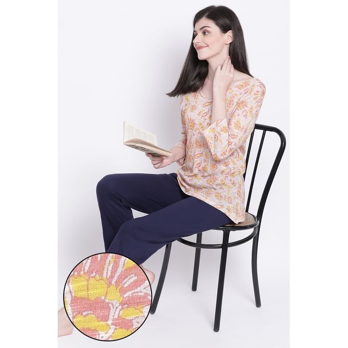 

Clovia Print Me Pretty Top & Pyjama Set in Light Orange & Navy - Cotton Rich - LS0468P01, Light grey