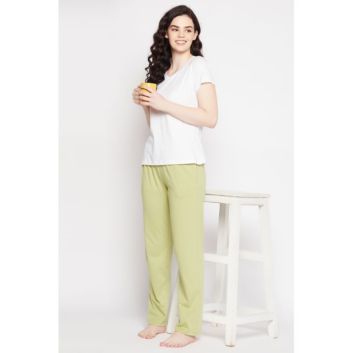 

Clovia Chic Basic Top in White & Pyjama in Lime Green - 100% Cotton - LSC004P99, Assorted