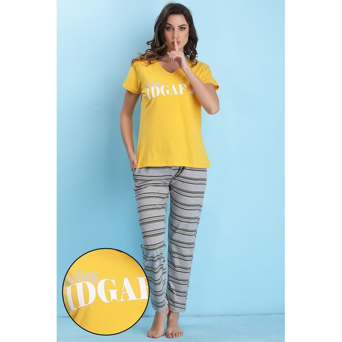 

Clovia Cotton Printed Top & Pyjama - LSC135P07, Mustard