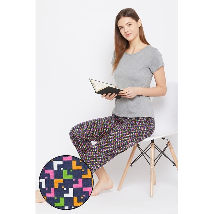 

Clovia Solid Top & Print Me Pretty Pyjama in Multicolour - Cotton Rich - LSC176A19