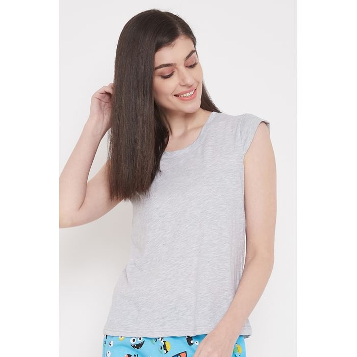 

Clovia Chic Basic Top in Grey - 100% Cotton - LT0115P01, Light grey