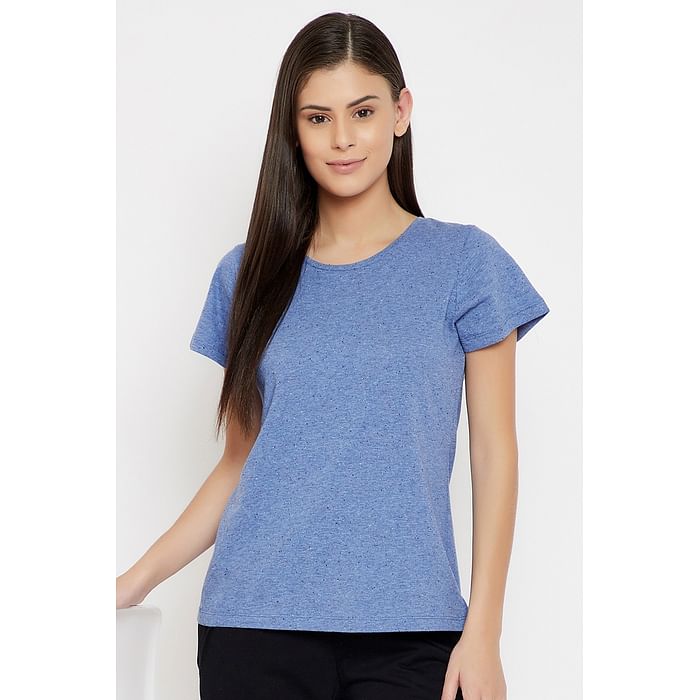 

Clovia Chic Basic Sleep Tee in Blue - Cotton Rich - LT0123D08, Navy