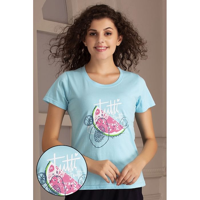 

Clovia Tooty Fruity Top in Light Blue - 100% Cotton - LT0124A03
