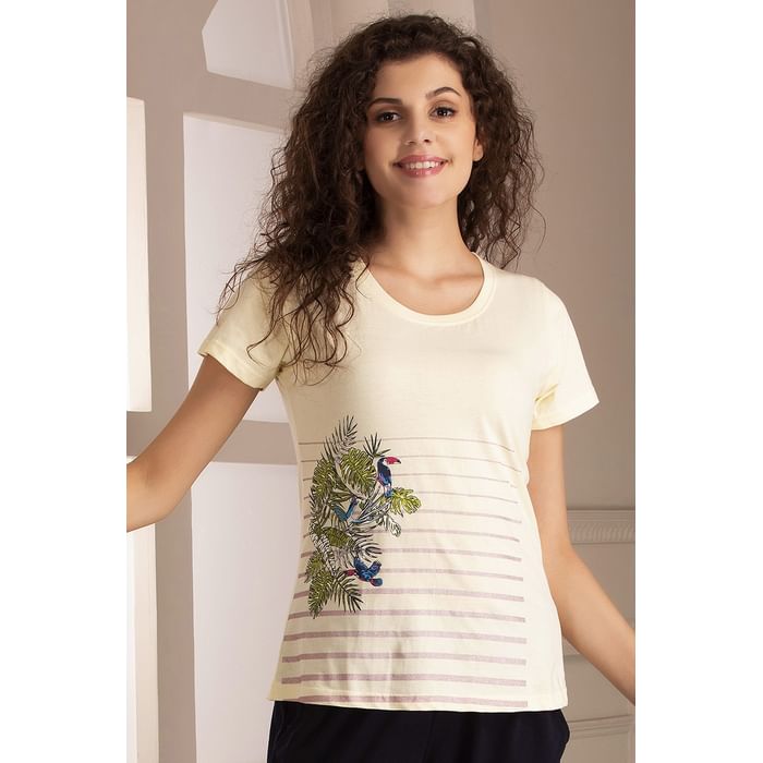 

Clovia Wild At Heart Top in Yellow - 100% Cotton - LT0124D02, Light yellow