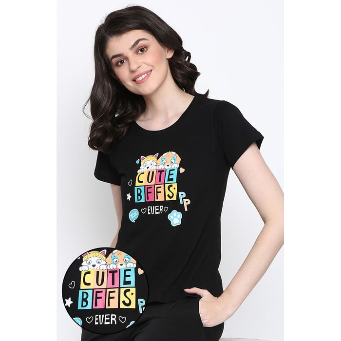 

Clovia Print Me Pretty Top in Black - 100% Cotton - LT0124D13