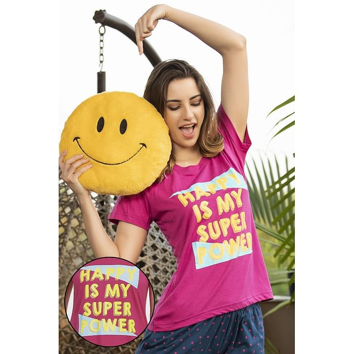 

Clovia Cotton Rich Text Print Top - LT0124D14, Pink
