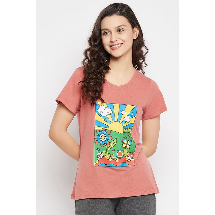 

Clovia Graphic Print Top in Orange Colour - 100% Cotton - LT0124F16