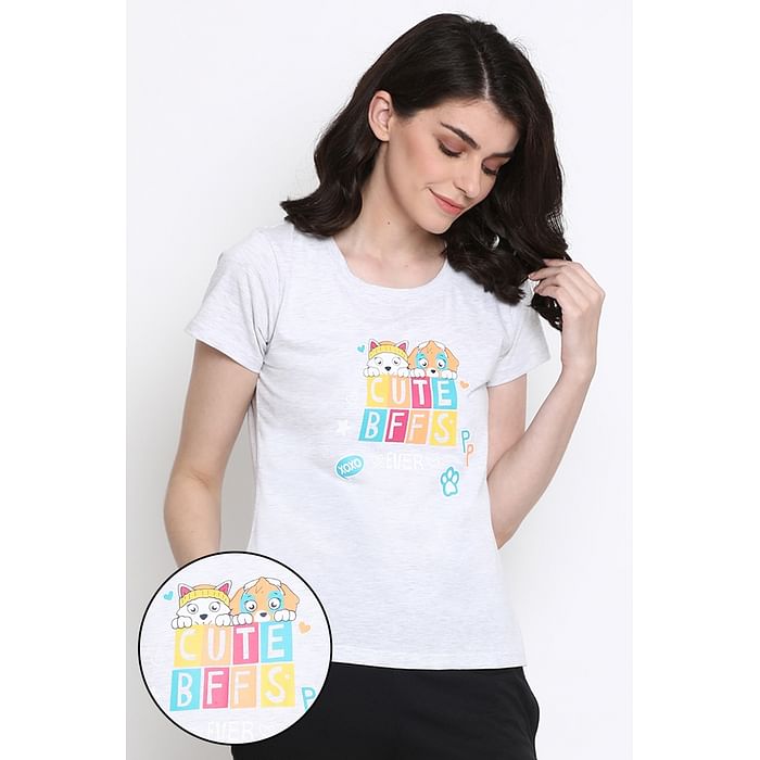 

Clovia Print Me Pretty Top in Grey - 100% Cotton - LT0124G01, Light grey