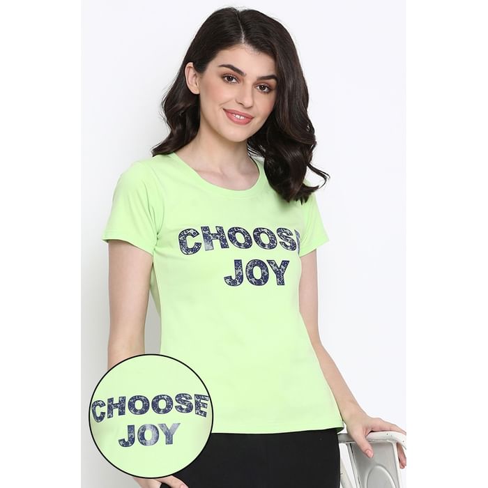 

Clovia Quirky Text Top in Light Green - 100% Cotton - LT0124G12, Lavender