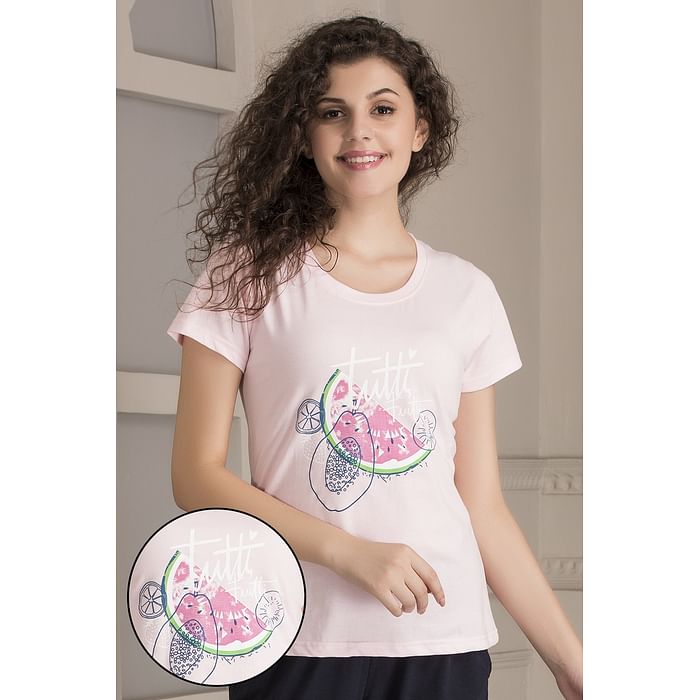 Clovia - Clovia Watermelon Print Top in Baby Pink – 100% Cotton – LT0124G22
