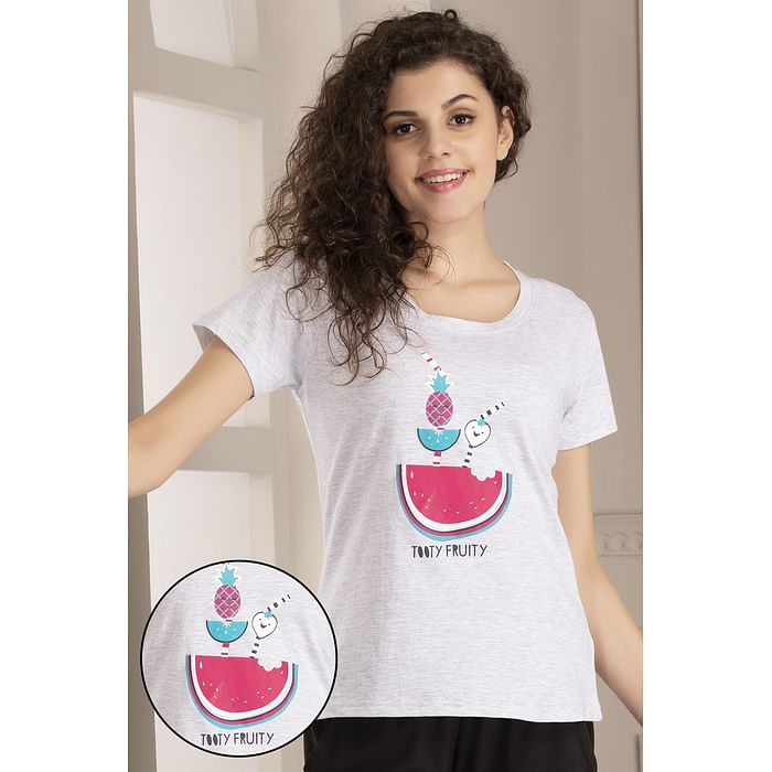 

Clovia Watermelon Print Top in Grey - 100% Cotton - LT0124H01, Light grey