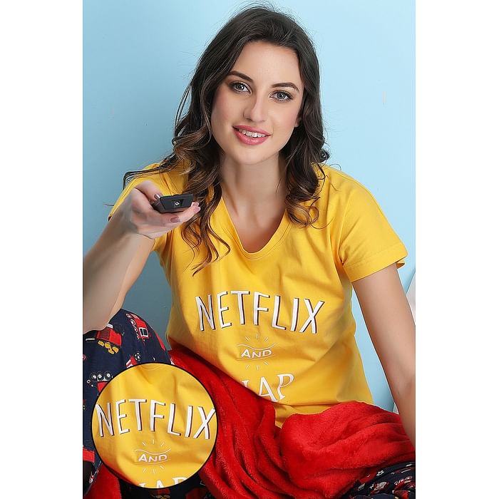 

Clovia Cotton Text Print Top - LT0132P07, Mustard