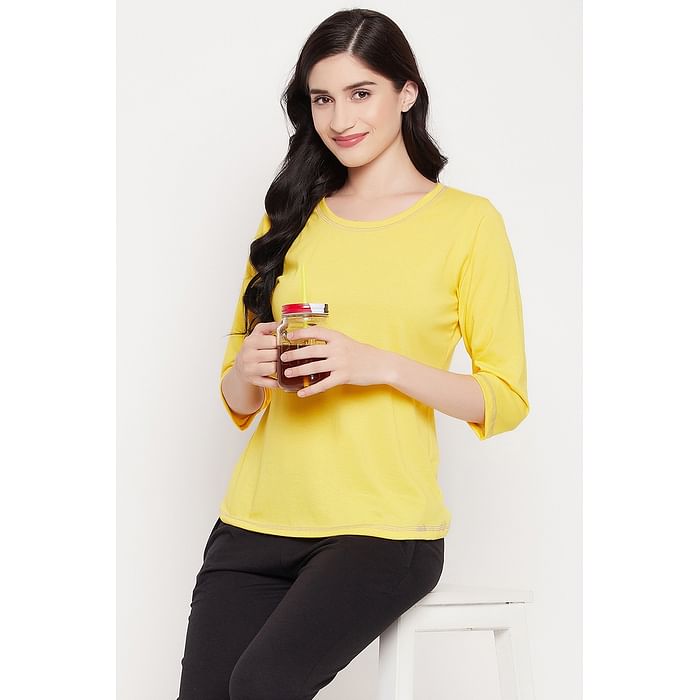 

Clovia Chic Basic Top in Yellow - 100% Cotton - LT0137P02, Light yellow