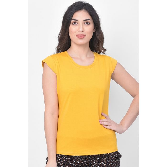 

Clovia Chic Basic Top in Mustard- Cotton Rich - LT0142P07