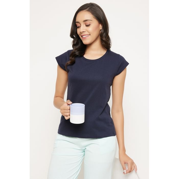 

Clovia Chic Basic Top in Navy - 100% Cotton - LT0142P08