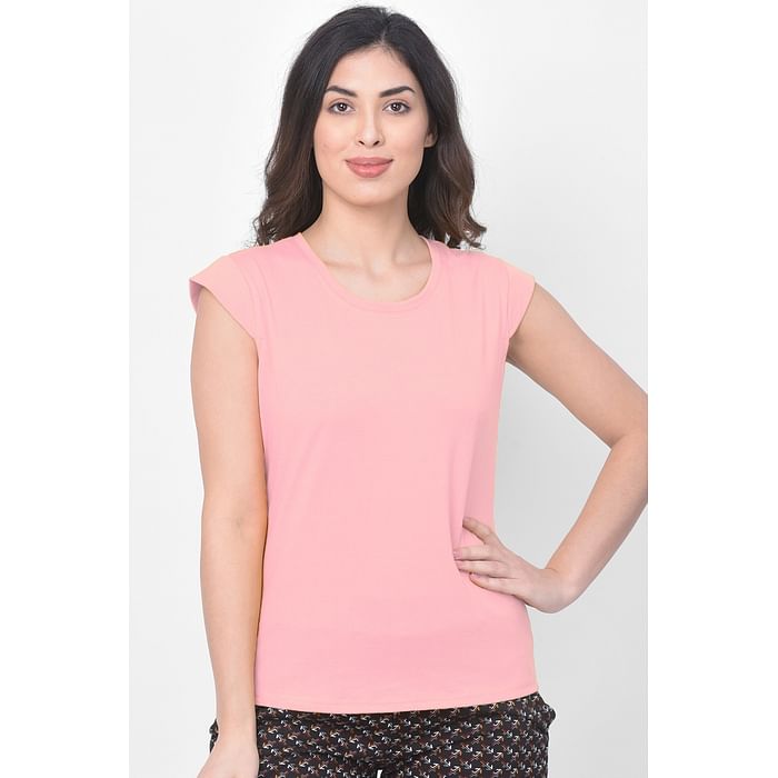 

Clovia Chic Basic Top in Baby Pink- 100% Cotton - LT0142P22, Light pink