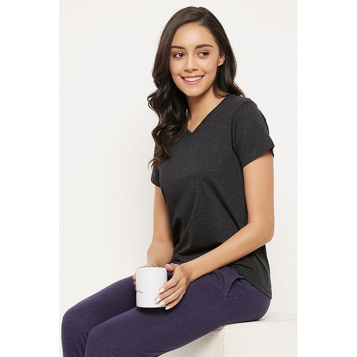 

Clovia Chic Basic Top in Dark Grey - 100% Cotton - LT0144P05