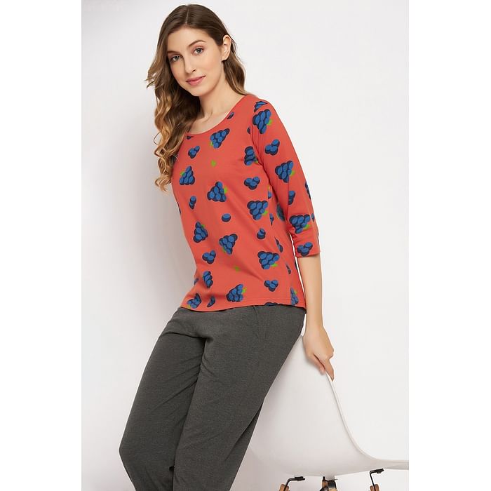 

Clovia Grapes Print Top in Red - 100% Cotton - LT0148A04