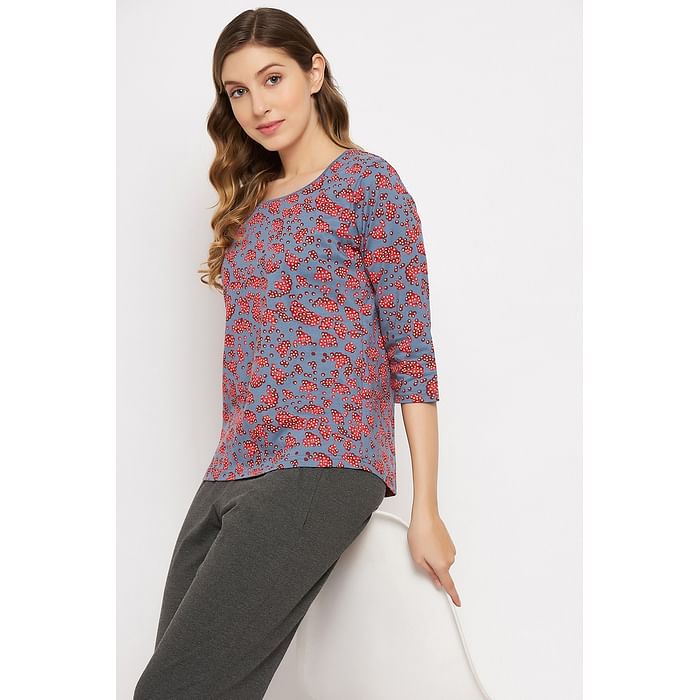 

Clovia Print Me Pretty Top in Navy - 100% Cotton - LT0148G08