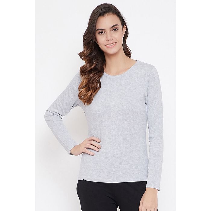 

Clovia Chic Basic Sleep Top in Light Grey - Cotton - LT0152P01