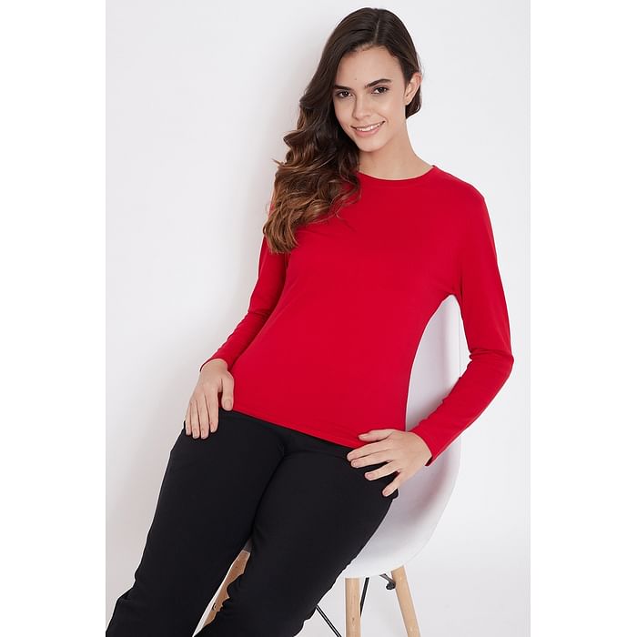 

Clovia Chic Basic Sleep Top in Red - Cotton - LT0152P04