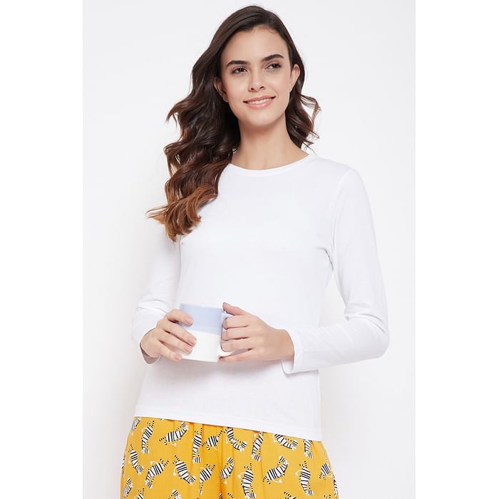 

Clovia Chic Basic Sleep Top in White - Cotton - LT0152P18
