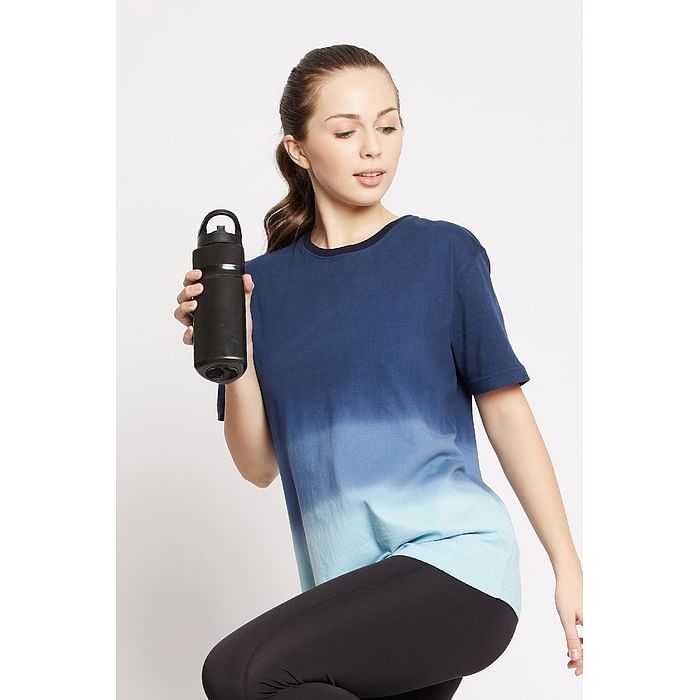 

Clovia Chic Basic Top In Blue Ombre - 100% Cotton - LT0153A08, Navy
