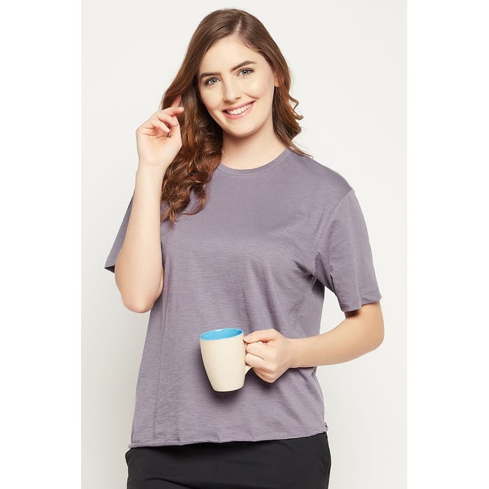

Clovia Chic Basic Top in Lavender - 100% Cotton - LT0158P15, Purple