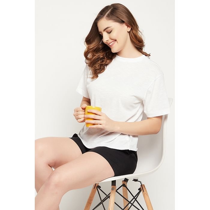 

Clovia Chic Basic Top in White - 100% Cotton - LT0158P18