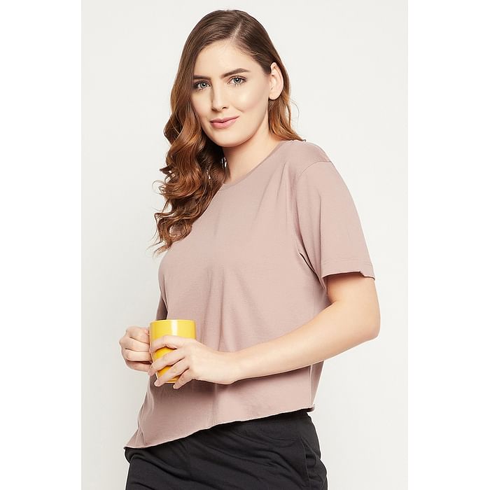 

Clovia Chic Basic Top in Beige - 100% Cotton - LT0158P24, Nude-colour