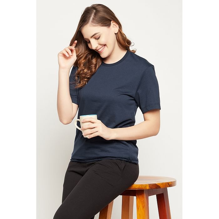 

Clovia Chic Basic Top in Navy - 100% Cotton - LT0159P08