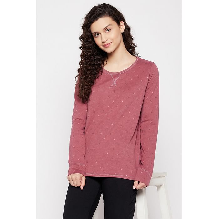 

Clovia Polka Dot Print Top in Mauve - 100% Cotton - LT0160P09, Maroon