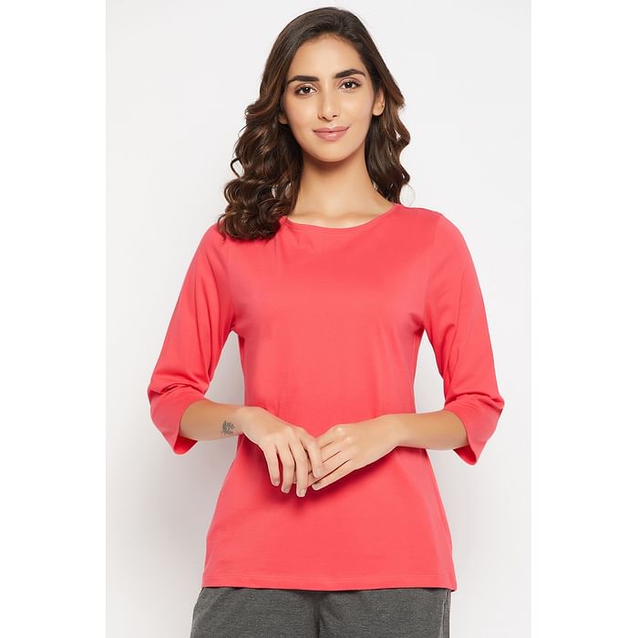 

Clovia Chic Basic Top in Blush Pink - 100% Cotton - LT0169P14
