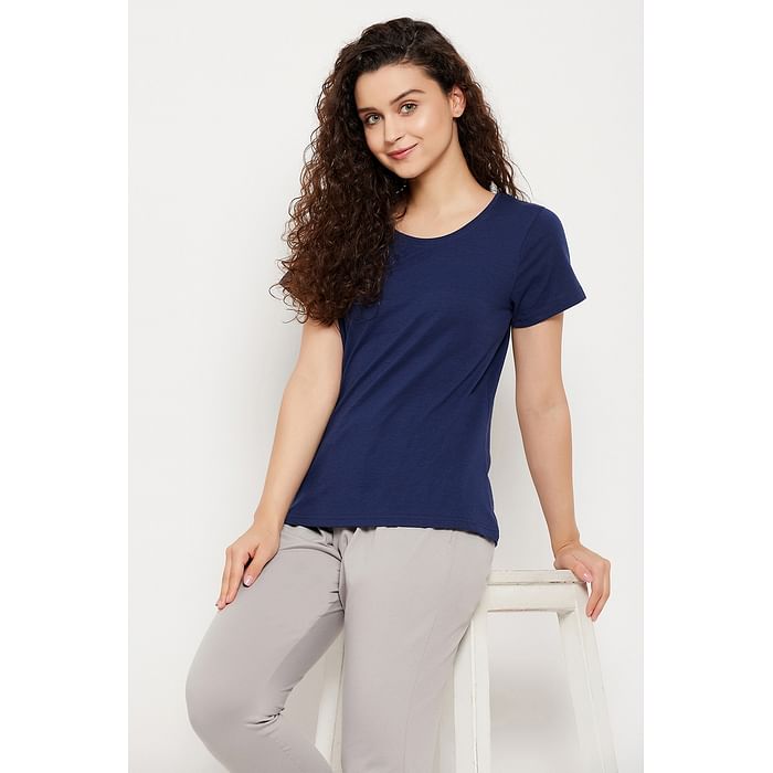 

Clovia Chic Basic Top in Navy - 100% Cotton - LT5201P08