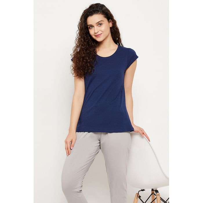 

Clovia Chic Basic Top in Navy - 100% Cotton - LT5202P08