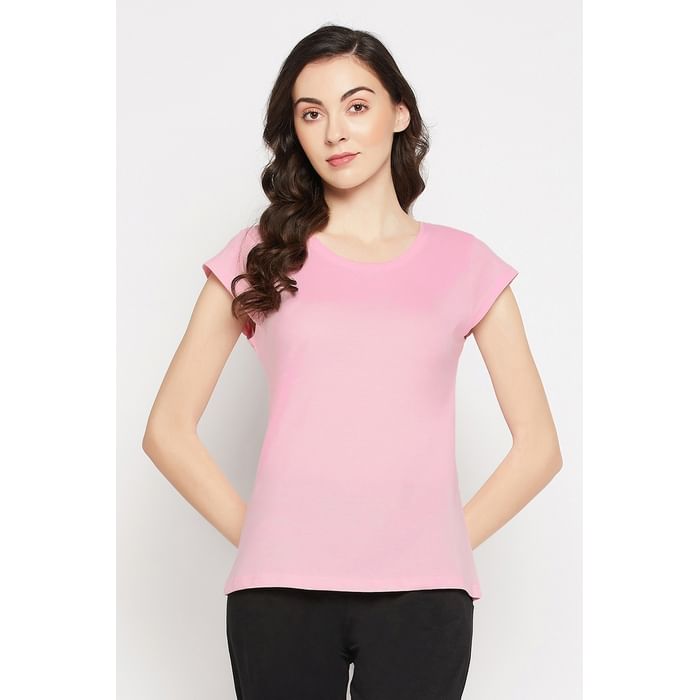 

Clovia Chic Basic Top in Baby Pink - 100% Cotton - LT5202P22