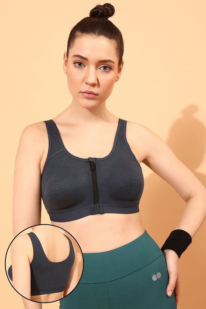 Buy High Impact Non-Padded Spacer Cup Active Sports Bra in Navy