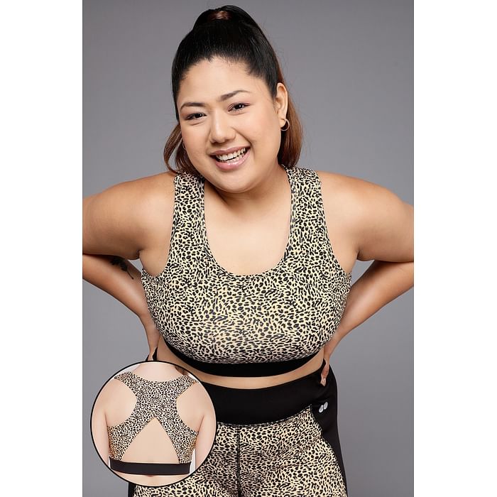 

Clovia Medium Impact Padded Animal Print Active Sports Bra in Brown - BRS041P06