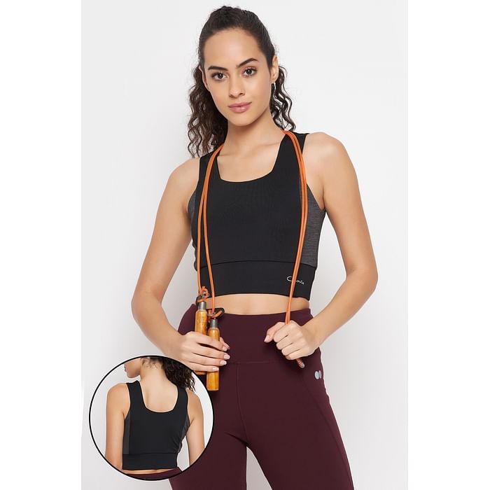 

Clovia Medium Impact Padded Active Sports Bra in Dark Grey - BRS017P05