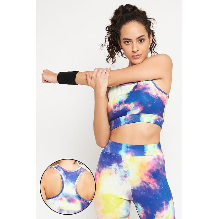 

Clovia Medium Impact Padded Non-Wired Marble Print Sports Bra in Multicolour with Removable Cups - BR2084A19