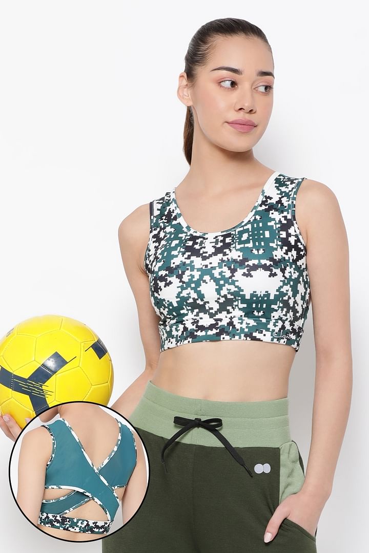 Buy Medium Impact Padded Non-Wired Printed Sports Bra in Dark Grey with  Removable Pads Online India, Best Prices, COD - Clovia - BR2054P05
