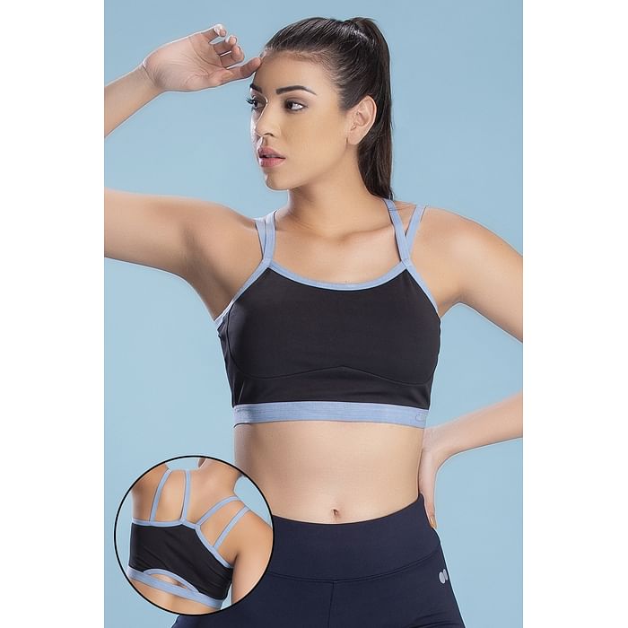 

Clovia Medium Impact Padded Non-Wired Racerback Bra in Black with Removable Cups - BR2231A13