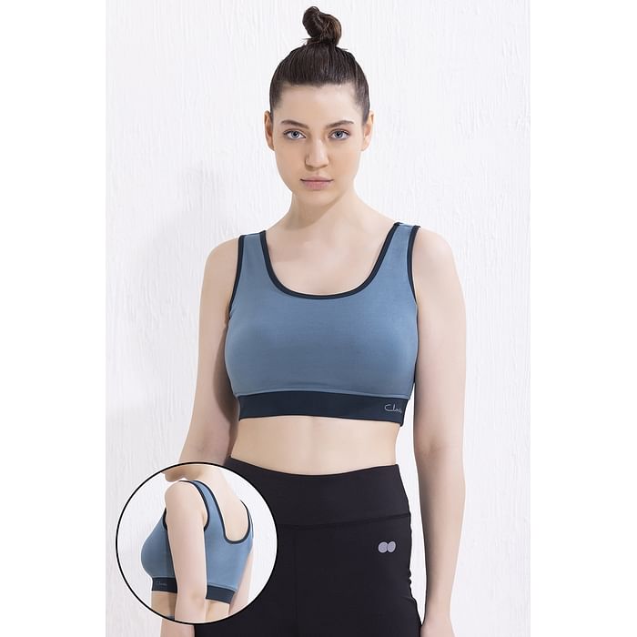 

Clovia Medium Impact Padded Non-Wired Sports Bra in Baby Blue with Removable Cups - BR2321P03, Light blue