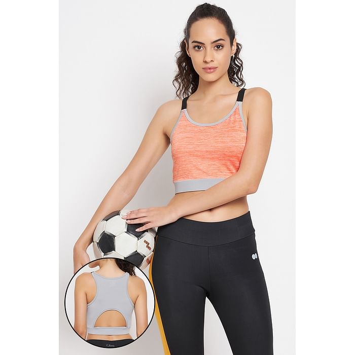 

Clovia Medium Impact Padded Non-Wired Sports Bra in Orange Melange - BRS016P16