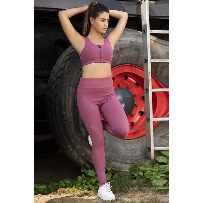 

Clovia Medium Impact Padded Sports Bra & Tights in Dusty Pink - AS0043P14