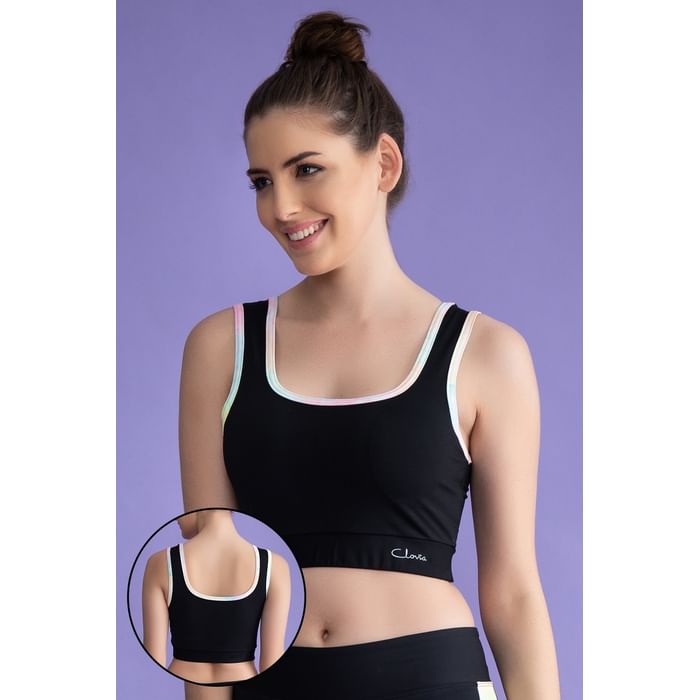 

Clovia Medium Impact Padded Sports Bra with Removable Cups in Black - BRS019P13