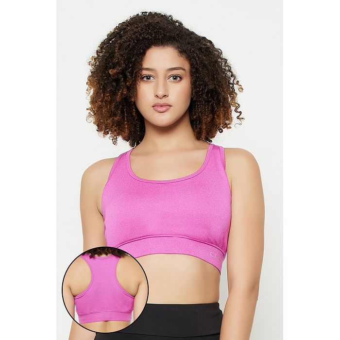 

Clovia Medium Impact Padded Racerback Active Sports Bra in Magenta Melange - BRS060P14, Pink