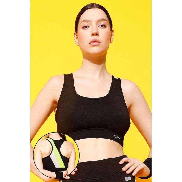 

Clovia Medium Impact Padded Racerback Sports Bra in Black - BRS064P13