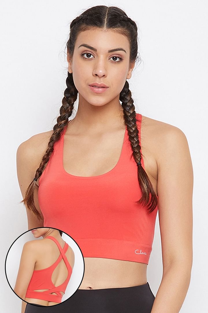 Buy Medium Impact Padded Sports Bra with Racerback Design in Coral